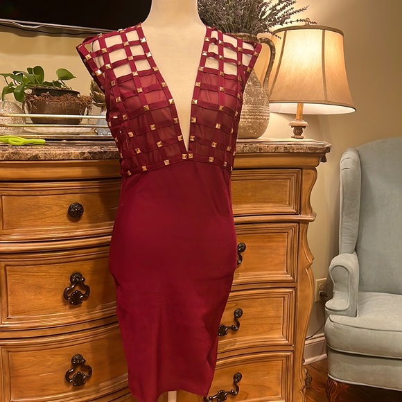 Dresses & Skirts - Mesh Studded Sleeveless Rayon Bandage Dress